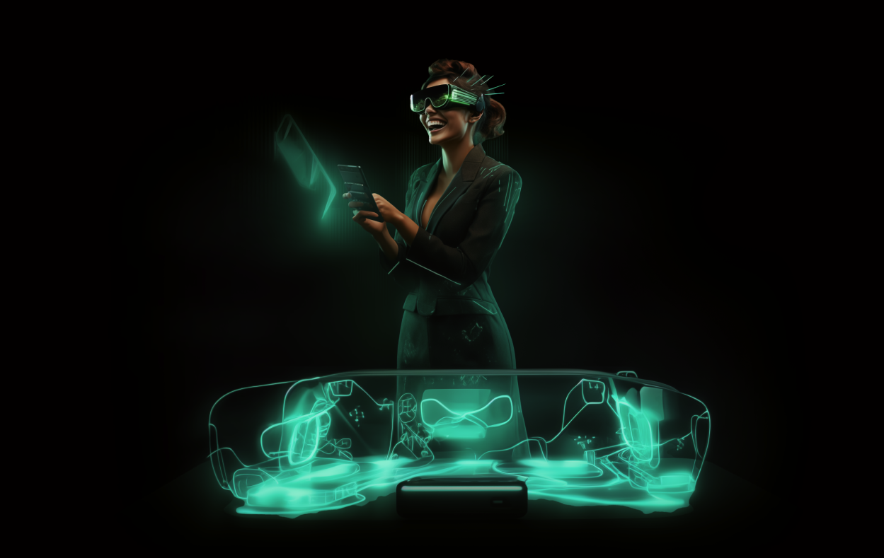Virtuální asistentka s VR brýlemi
