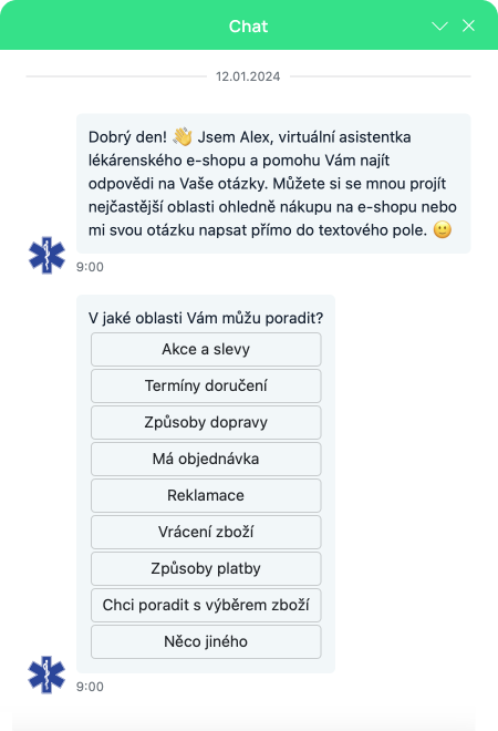 Chatbot na webu lékárny